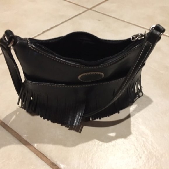 ✨HP✨Tommy Hilfiger Black Leather Fringed Mini Bag Satchel 7.5"x4.5" - Picture 5 of 16